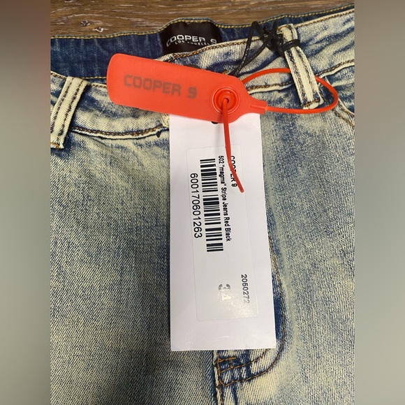 NWT COOPER 9 MENS MAGMA STRIPE JEANS RED BLACK 34X32 - Picture 3 of 11